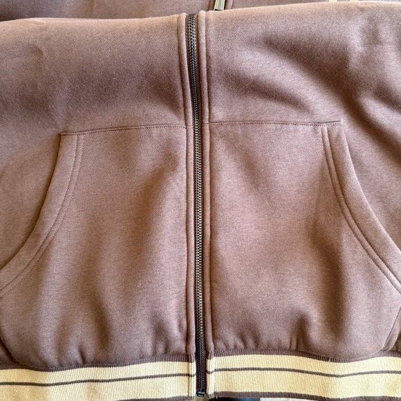 Guess Los Angeles Men’s Coarse Brown Sweatshirt Hoodie Fleece Zip Up Logo Size L - Picture 7 of 9